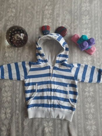 Veste avec capuche rayé bleu et blanc