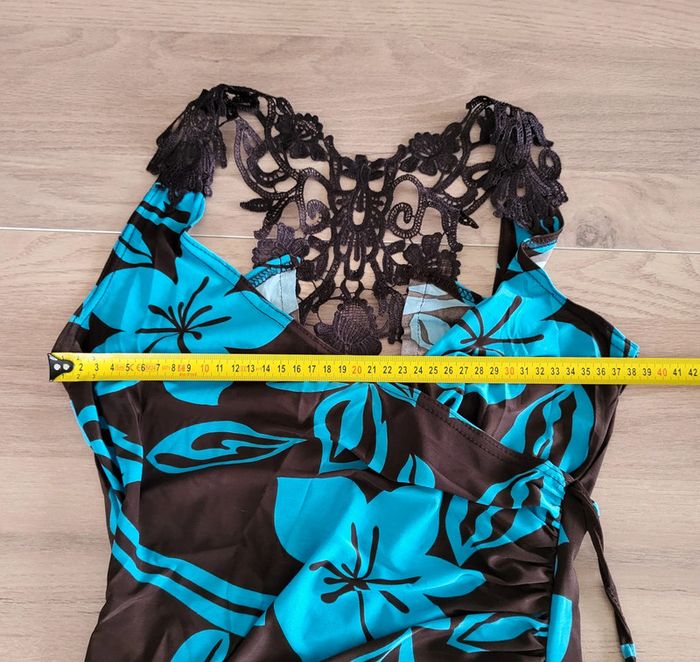 Robe longue d'été à fleurs hawaïennes turquoise marron dentelle au dos La Redoute Taille 36/38 - photo numéro 10