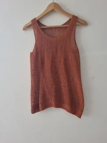 Débardeur maille ajourée vintage terracotta