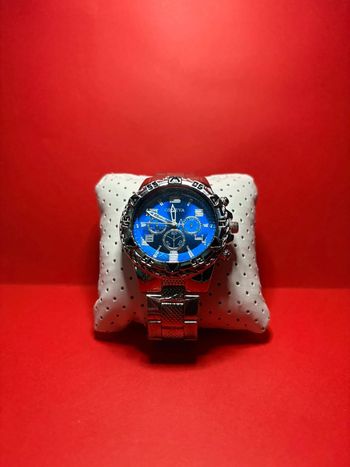 montre Geneva argenté avec cadran bleu stylisé à quartz pour hommes