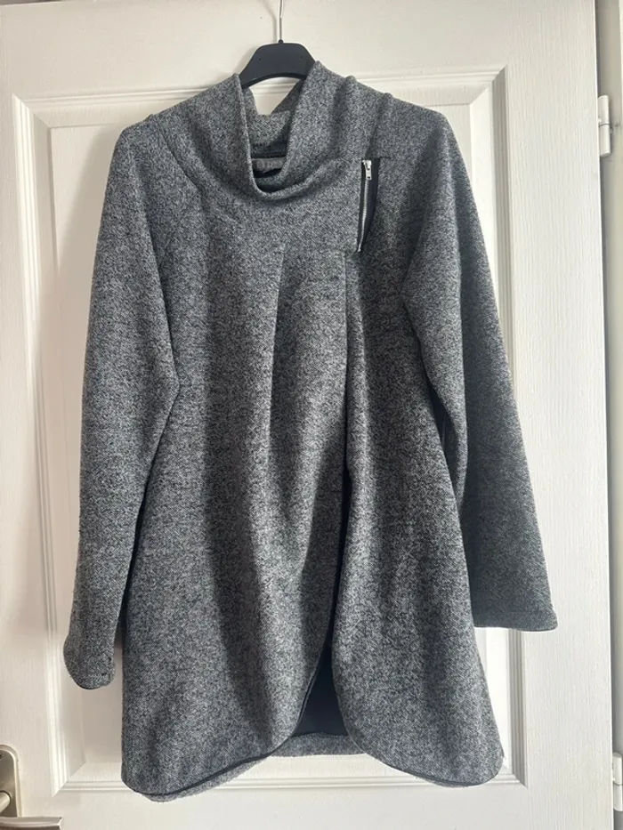 Veste châle asymétrique gris chiné