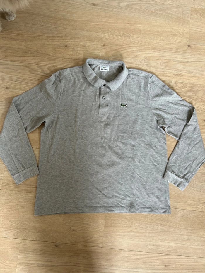 Pull/polo Lacoste manches longues gris clair – taille 6 – parfait état - photo numéro 3