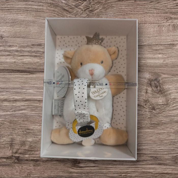 Mini doudou ours attache tétine " poudre de perlidoudou"