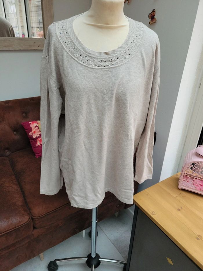 Pull beige taille 49 50 en cachemire laine léger chaud doux