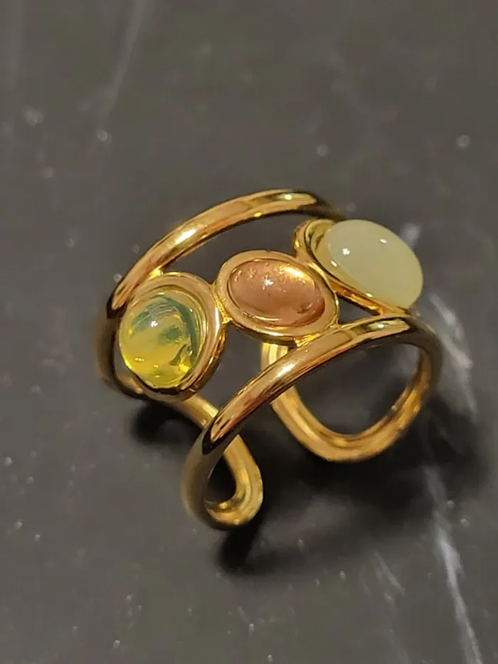 Bague géométrique ajustable en acier inoxydable avec 3 pierres
