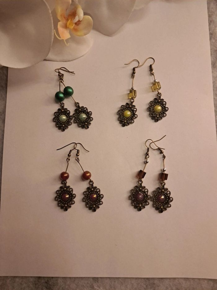 Lot de boucles d'oreilles pendante multicolore bronze - photo numéro 2