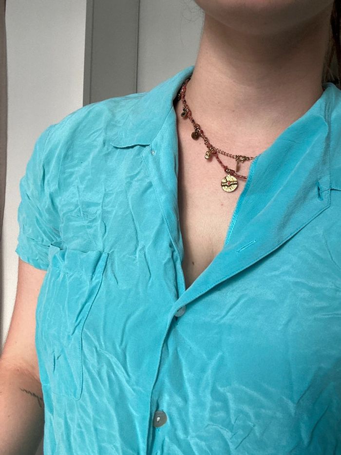 Haut fluide bleu turquoise – Taille M - 100% soie - photo numéro 4
