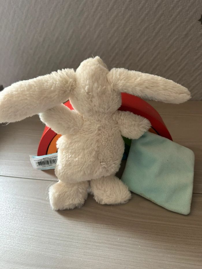 Doudou Babynat lapin pantin avec mouchoir turquoise les Câlins lapins - photo numéro 3