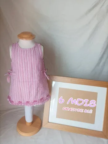 Tunique sans manches rayé rose Grain de Blé fille 6 mois