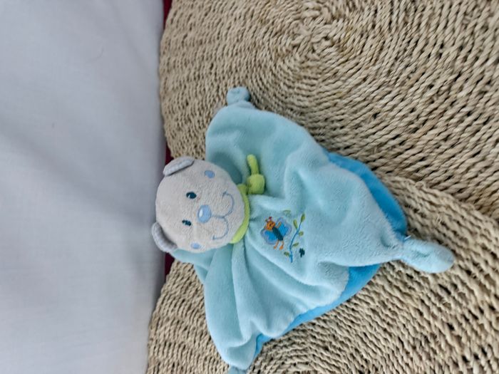 Doudou plat carré ours bleu papillon TEX BABY - photo numéro 3