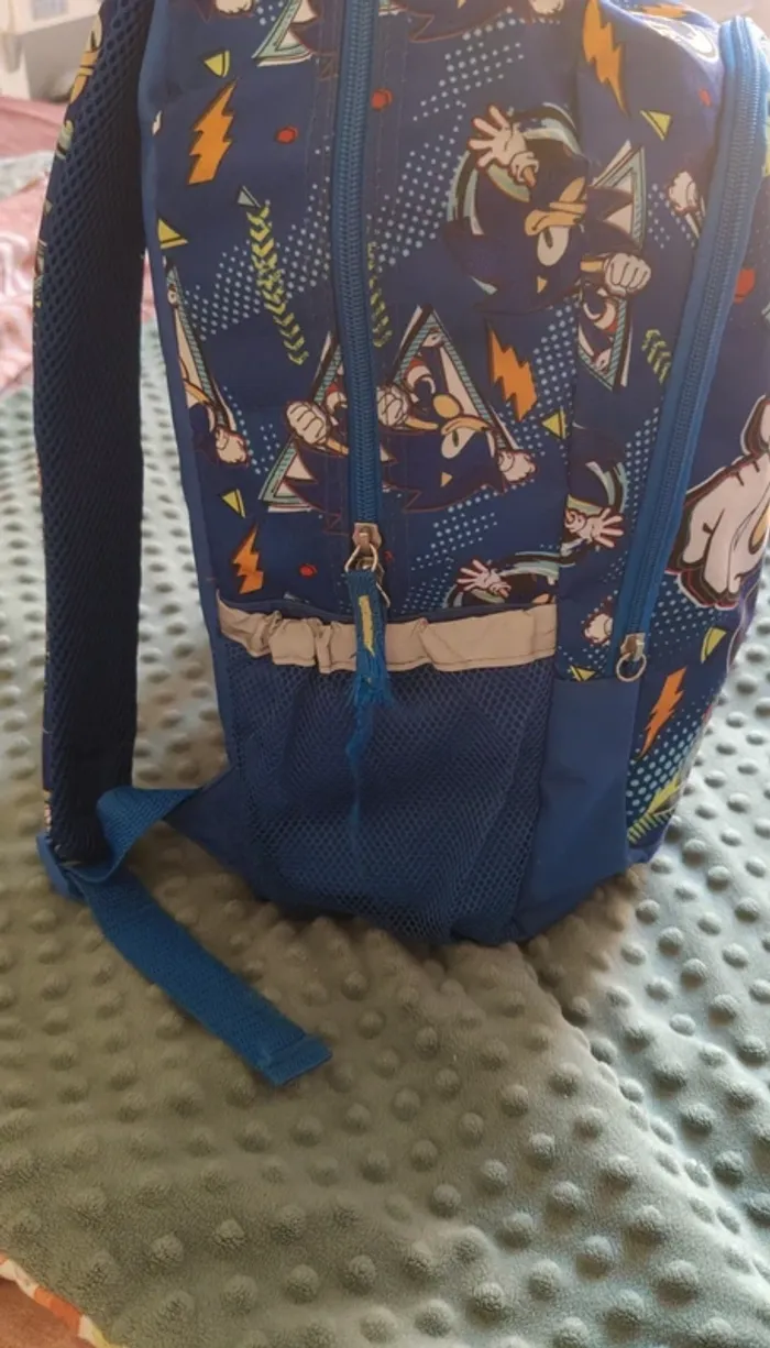 Lot sac à dos/cartable bleu sonic double poches et compartiments + trousse double compartiment sonic - photo numéro 3