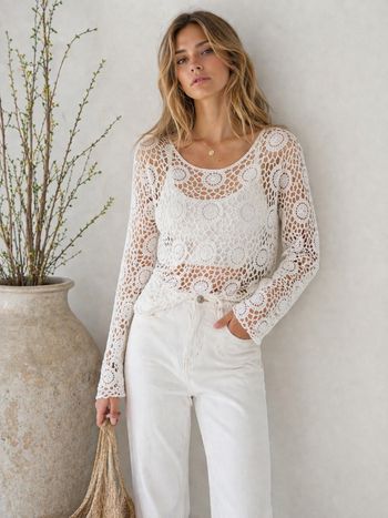 Blouse en macramé blanche TU 42 au 48