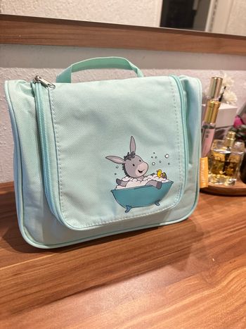 Trousse de toilette/sac à langer mignonne, bleu clair avec  Motif âne