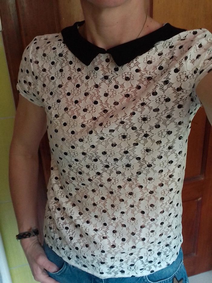 Blouse femmenoir et blanche col claudine Mim - photo numéro 2