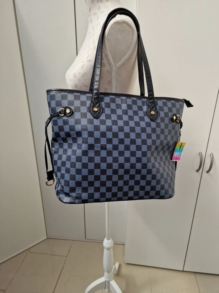 Sac Cabas A Carreaux Noirs Gris Cuir Synthétique