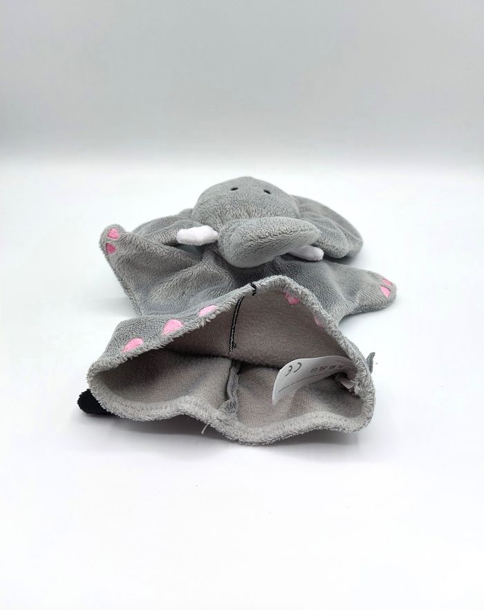 Doudou peluche marionnette éléphant Oxybul éveil et jeux gris blanc rose - photo numéro 3