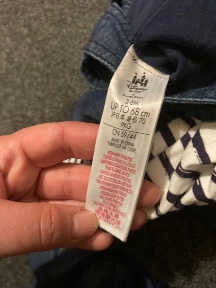 Salopette en jean Mickey Mouse Disney Baby + t-shirt rayé 3-6 mois - photo numéro 5