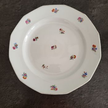 Assiette/plat vintage en porcelaine fleurie CH-R en excellent état