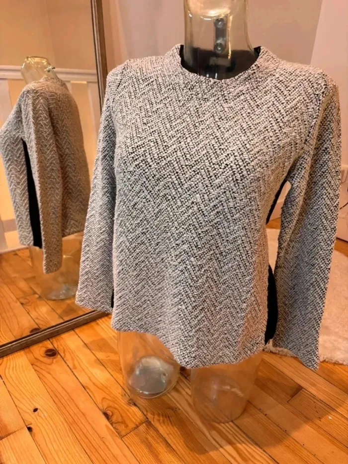 Pull maille gris chiné et noir - photo numéro 2