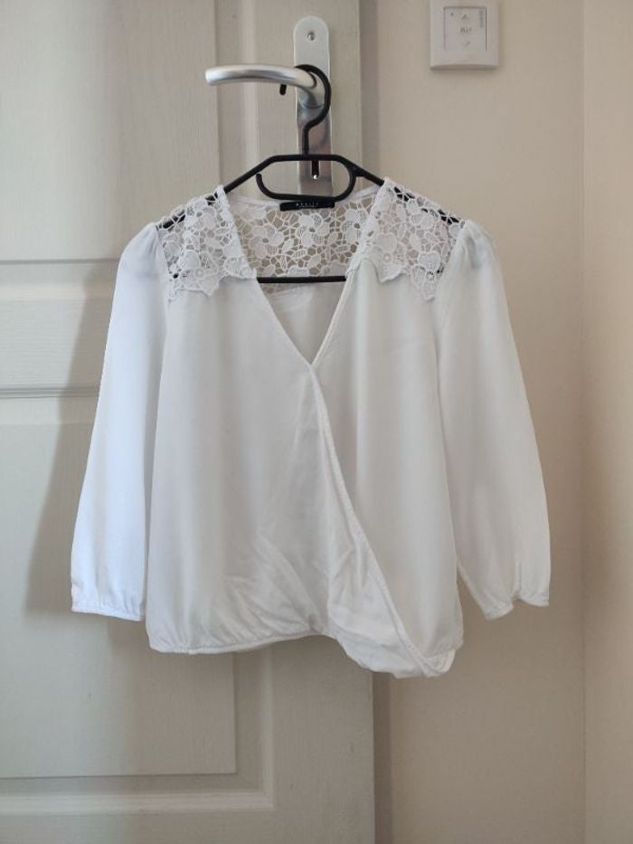 Blouse blanche dentelle manche 3/4 Mohito xs
