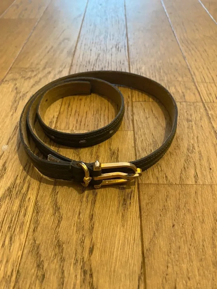 Ceinture fine vintage en cuir kaki made in France - photo numéro 8
