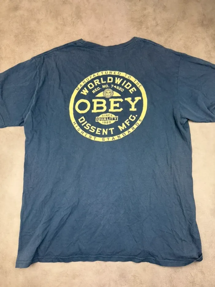 T-shirt Obey Bleu Marine Taille L - photo numéro 4