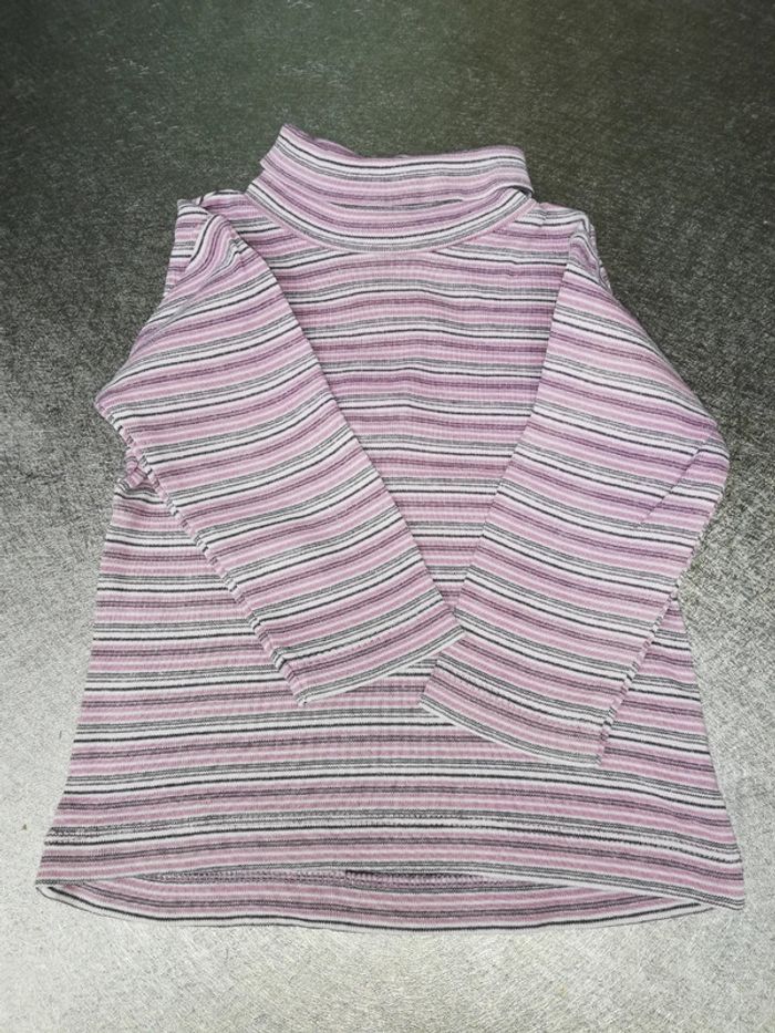 Sous pull rayé ton mauve violet 9 mois fille kidkanai