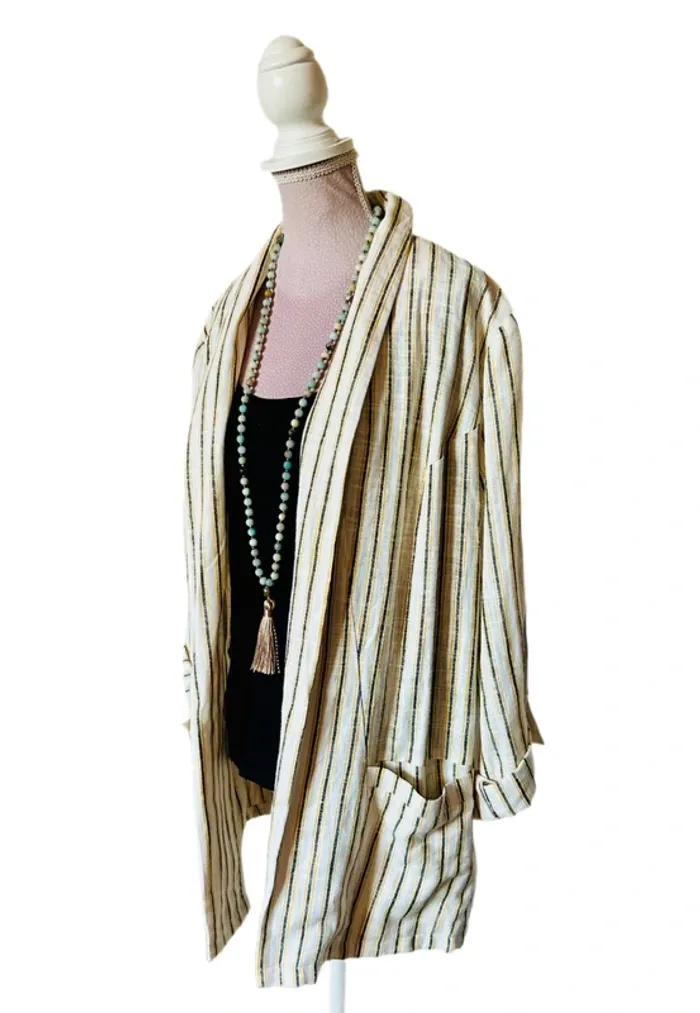 🍃Veste en lin neuve T.42 à rayures fines Grain de Malice casual chic linen striped open blazer🍃 - photo numéro 4
