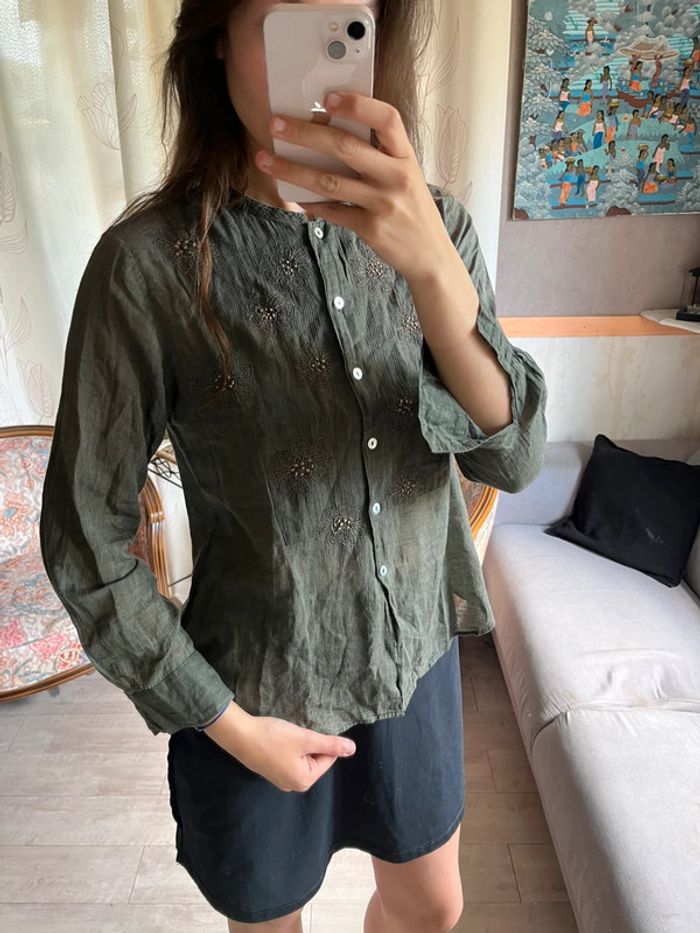 Blouse lin vintage bohème champêtre hippie Ibiza - photo numéro 3