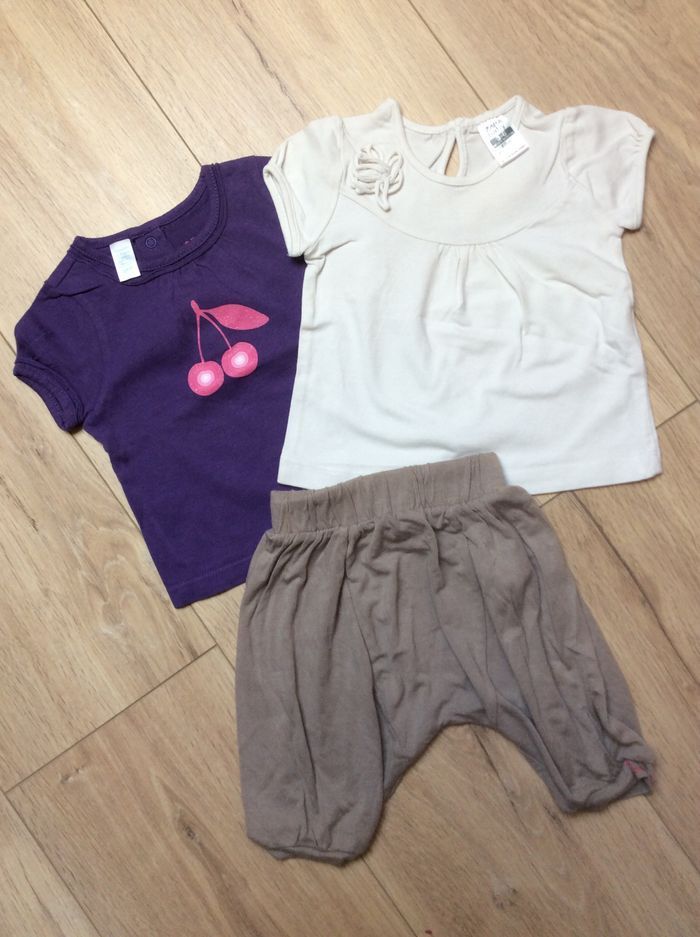 Lot 2 tee-shirts mc coton Obaibi et Zara + saroual Orchestra - 6m