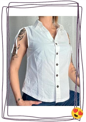 SOLDÉ - Blouse manches courtes  Manches lacées - taille 3 - 100 % coton - blanc du Nil