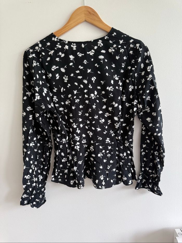 Blouse manches longues légère noir à motifs blanc amisu taille 38 M - photo numéro 5