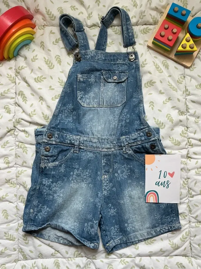 salopette short en jean bleu taille réglable 10 ans vertbaudet - photo numéro 2