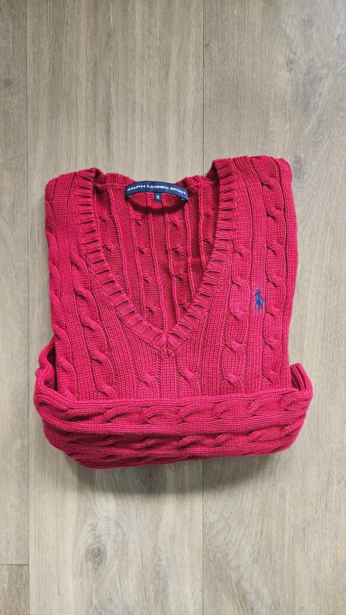Pull rouge maille, logo bleu, taille S, Polo Ralph Lauren - photo numéro 1
