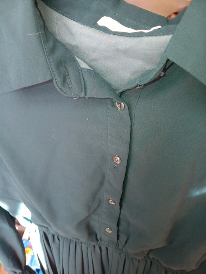 Robe chemise en popeline t.S vert sapin pas vinted go - photo numéro 3