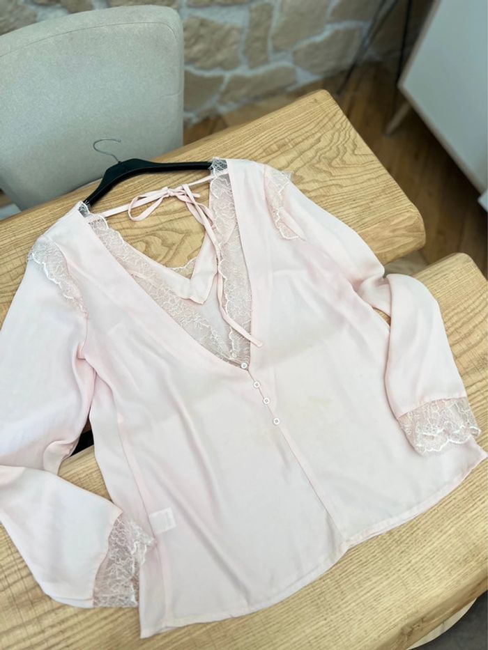Blouse kilky taille M taille 38 rose poudrée dos nu dentelle sexy habillé top - photo numéro 3