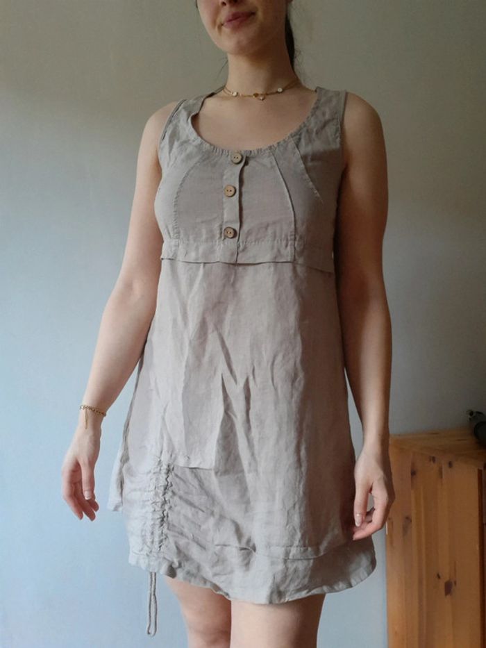 Robe en lin grise Longeur genoux col rond - photo numéro 2