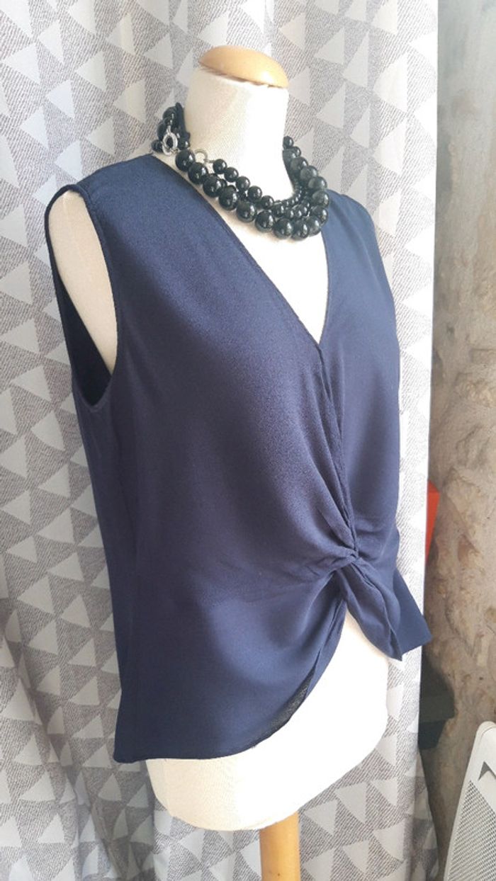 Haut blouse sans manches Zara taille L bleu marine - photo numéro 2