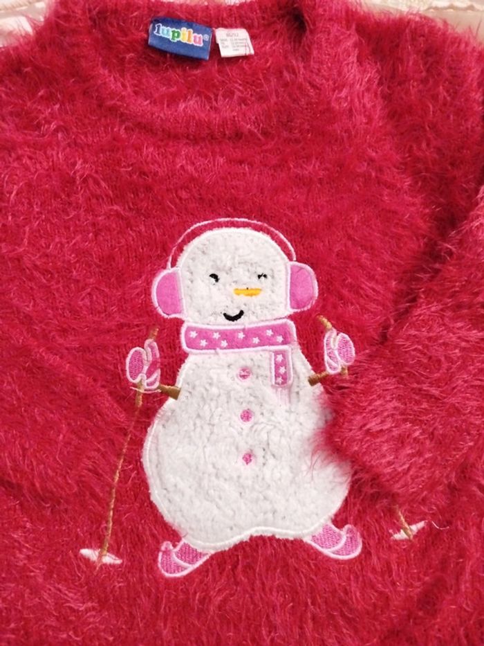 Pull doux rouge fille bonhomme de neige 86/92 cm - photo numéro 2