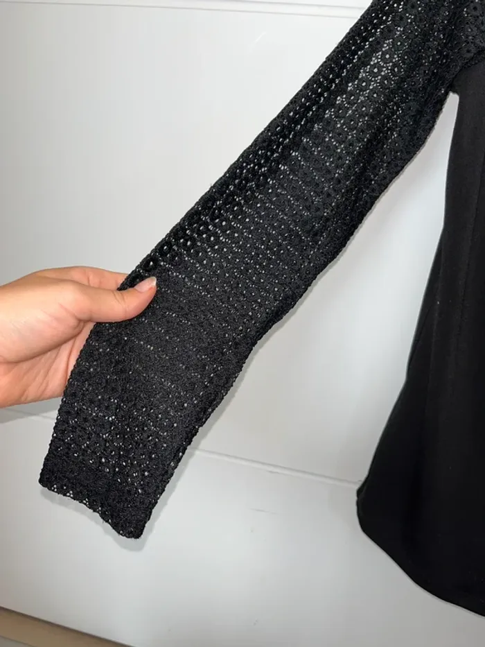 Blouse noire manche longues dentelle chic t36 - photo numéro 3