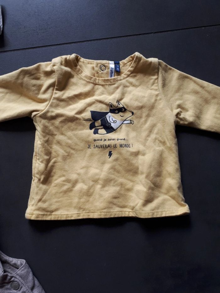 Ensemble 1 mois 2 hauts et 1 salopette 3 pommes obaïbi 1 mois - photo numéro 3