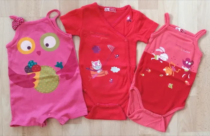 Lot de 3 bodies d'été fille Dpam 3 mois - photo numéro 2