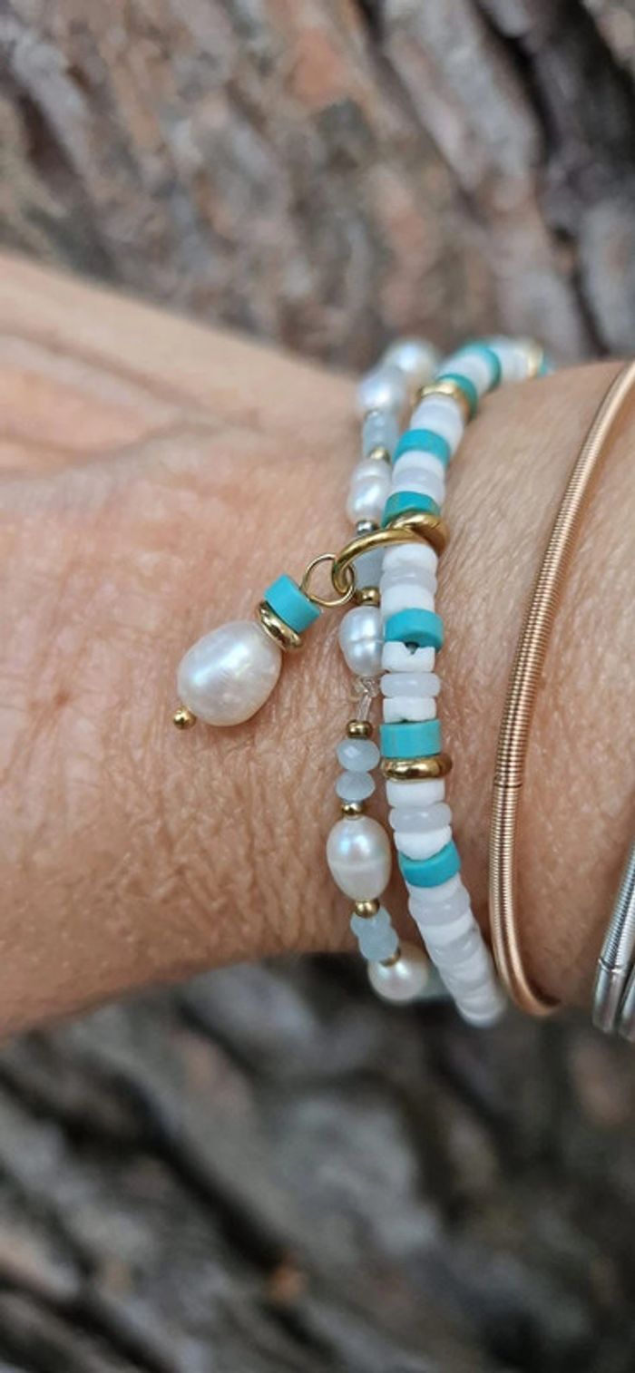 Double bracelets  réglable marque somini perles naturelles et eaux douces - photo numéro 2