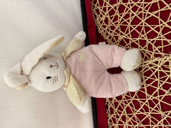 Doudou Lapin Blanc Rose Saumon Cœur dodie - photo numéro 4