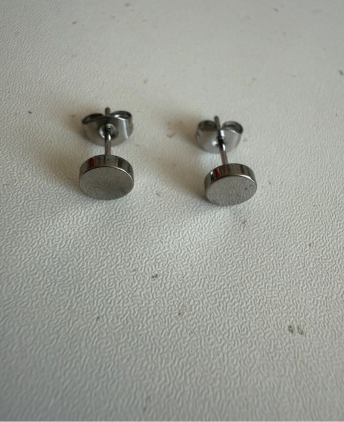Boucles d’oreilles homme acier inoxydable argent argenté ronde simple - photo numéro 4