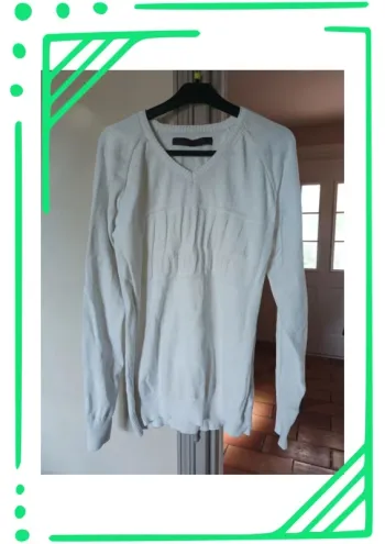 Pull blanc col V en coton, marque Kaporal taille L
