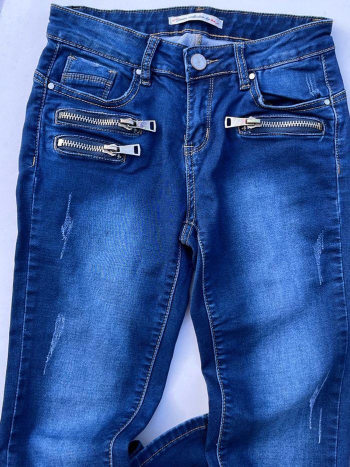 Jean taille basse pattes d’eph bleu nuancé - zips décoratifs - photo numéro 12