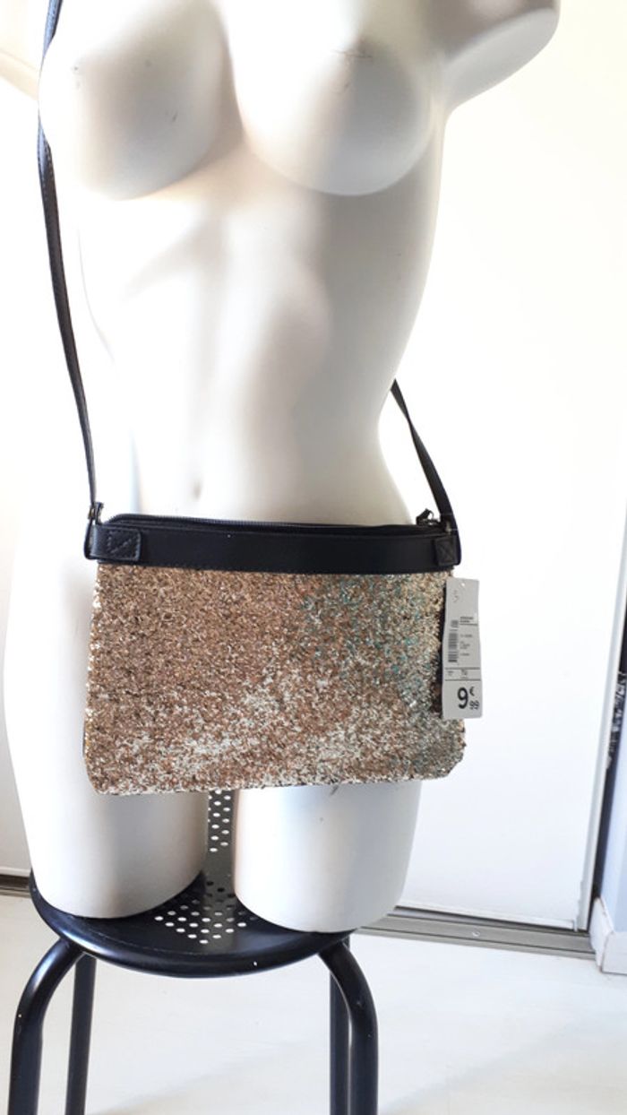 Pochette bandoulière dorée et noire à paillette kiabi - photo numéro 2