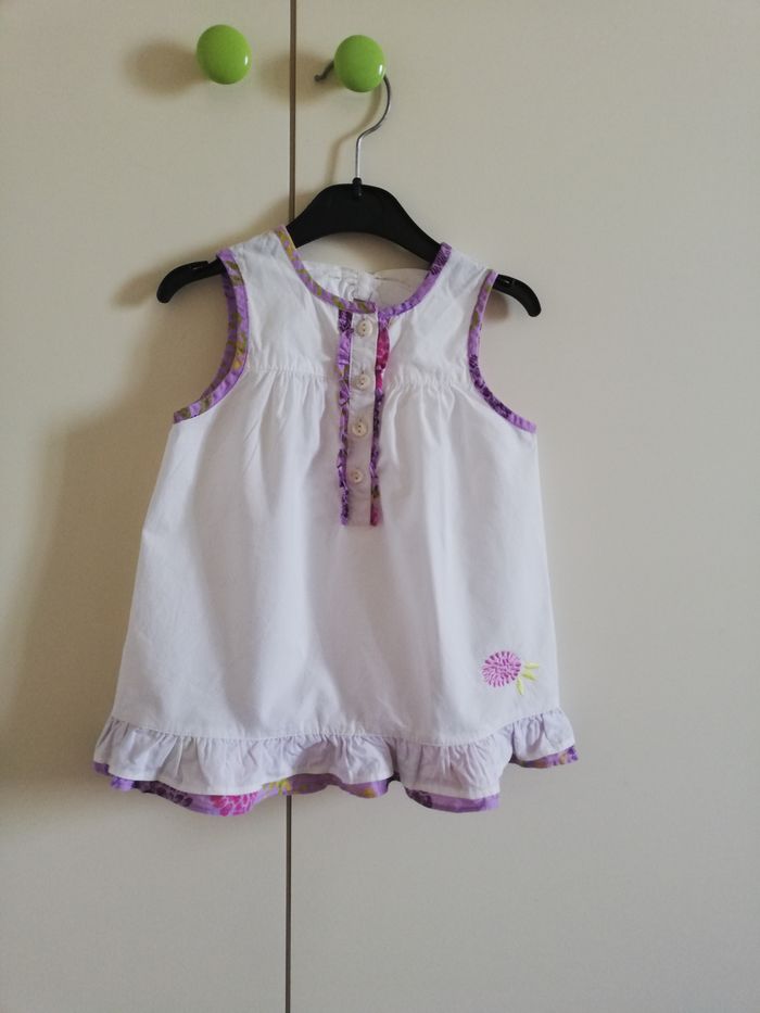 Robe d'été blanche et violette, 6 mois, Cadet Rousselle, en très bon état