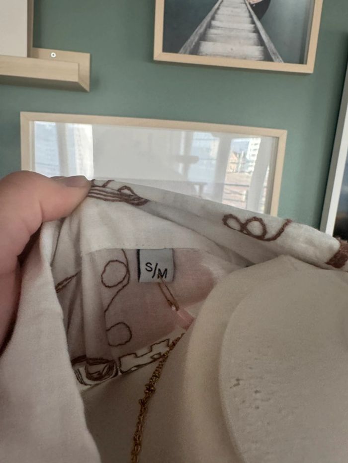 Chemisier blouse blanche beige 100% coton manches longues - photo numéro 3